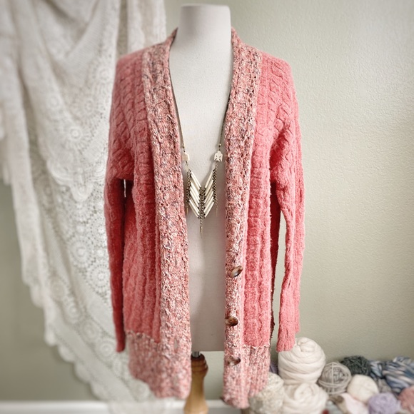 Free People Sweaters - FREE PEOPLE | Coral Chunky Grandpa Cardigan